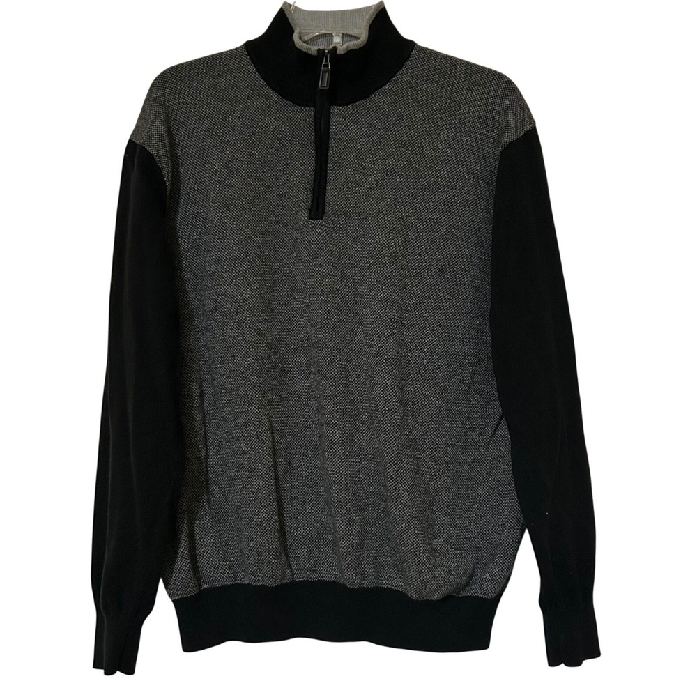 Jos. A. Bank Cotton Cashmere Half-Zip Sweater L Elbow Patch, Fall Ready Classic
